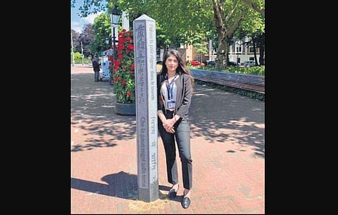 Isha Kanth outside the International Court of Justice in The Hague.