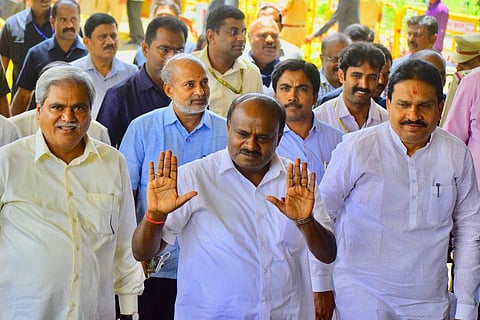 H D Kumaraswamy at Vidhan Soudha in Bengaluru. (Photo | Pandarinath B, EPS)