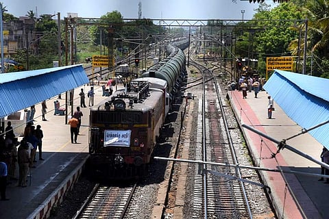 The train carrying water from Jolarpettai to Chennai. (Photo | R Satish Babu, EPS)