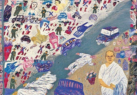 Arpita Singh’s My Mother (1993) Oil on canvas, currently showcased at KNMA