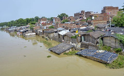 A flooded village following incessant monsoon rains at Mushari in Muzaffarpur district Monday July 15 2019. | PTI