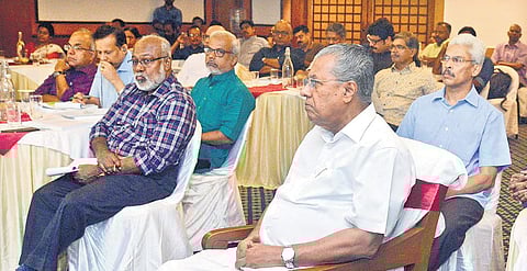 Senior journalists listen to the Chief Minister’s address at the Editors’  Meet held as part of the Rebuild Kerala Development Partners Conclave  | Vincent Pulickal