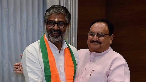 Former PM Chandra Shekhar's son Neeraj (L) with BJP Working President JP Nadda (Photo | BJP Twitter)