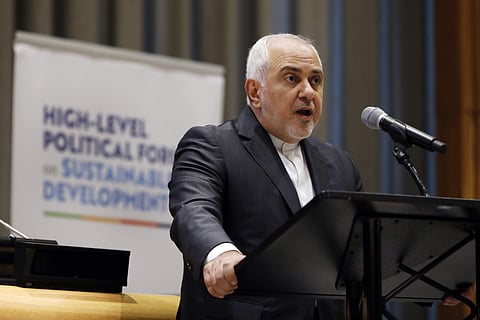 Iran's Foreign Minister Javad Zarif prepares to address the High Level Political Forum on Sustainable Development, at United Nations headquarters, Wednesday, July 17, 2019. (AP Photo/Richard Drew)
