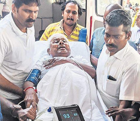 Saravana Bhavan founder and owner P Rajagopal being brought to High Court campus, on Tuesday | Express