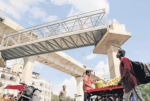 The sky bridge proposed over a year back between Secunderabad East metro station and railway station has not yet been completed | S Senbagapandiyan