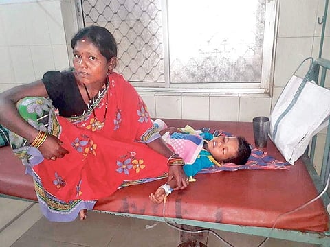 A child undergoing treatment for malaria in Khairput CHC (Photo | EPS)