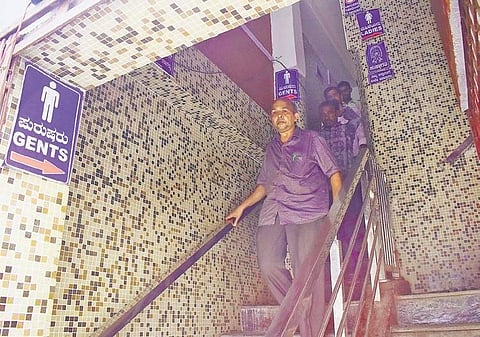 The only public toilet at Chickpet in Bengaluru is located on the first floor of a building ( Photo| Pandarinath B, EPS)