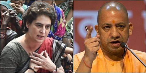 L-R: Congress general secretary Priyanka Gandhi Vadra and Uttar Pradesh Chief Minister Yogi Adityanath. (Photos | File)