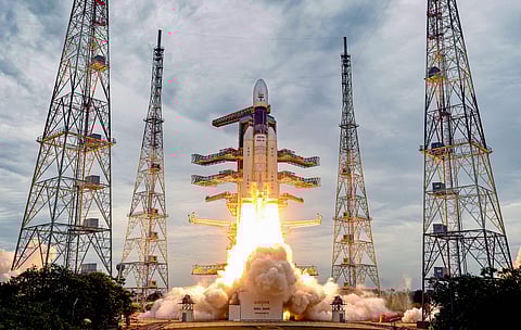India's second moon mission Chandrayaan-2 lifts off onboard GSLV Mk III-M1 launch vehicle from Satish Dhawan Space Center at Sriharikota in Andhra Pradesh, July 22 2019. (Photo | PTI)
