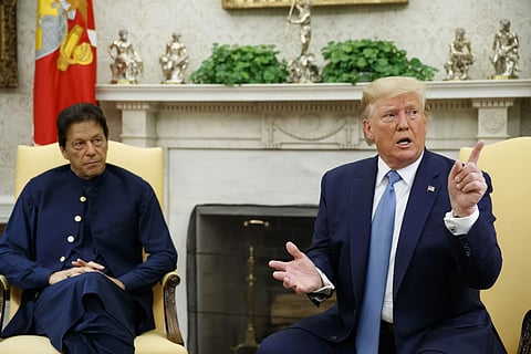 President Donald Trump speaks during a meeting with Pakistani Prime Minister Imran Khan in the Oval Office of the White House, Monday, July 22, 2019, in Washington. | AP