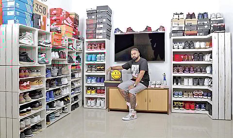 Nandith Jaisimha has over 100 pairs of shoes in his collection; Shivani Boruah (left) owns 60 pairs of sneakers