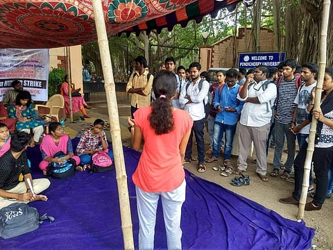 PU students at the protest camp where two Council leaders are one hunger strike (Photo | Facebook)