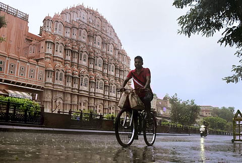 A cyclist pedals through the Walled City area of Jaipur (File photo | PTI)