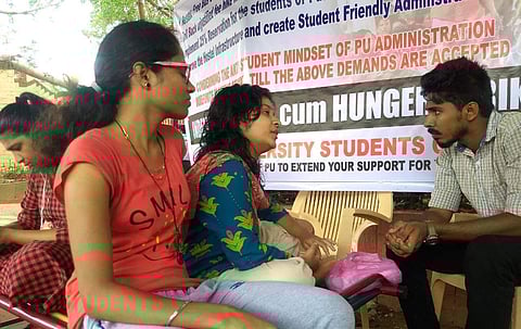 Pondicherry University Students' Council are on an indefinite hunger strike protesting against several measures taken up by the administration (Photo | Facebook)