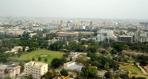 Aerial view of Hyderabad city. 