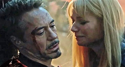 The one-minute-36-second scene starts with teary-eyed Pepper Potts planting one last kiss on Tony's Cheek. (Photo | YouTube Screengrab)