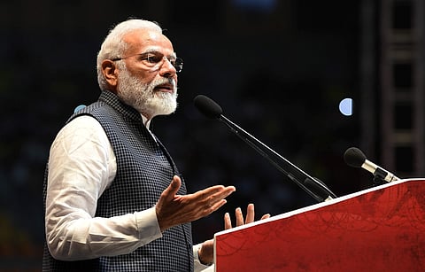 Prime Minister Narendra Modi addresses a programme to mark Kargil Vijay Diwas in New Delhi Saturday July 27 2019. (Image | PIB)