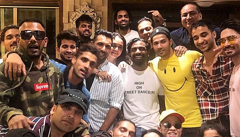 Bollywood actor Varun Dhawan with 'Street Dancer 3D' team. (Photo | Varun Dhawan Twitter)