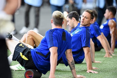 Manchester United's Nemanja Matic warms up during a training session. (Photo | AFP)