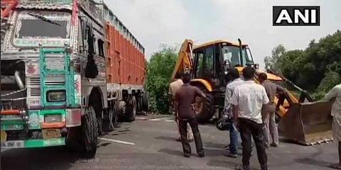 The car had collided head-on with a truck (Photo | ANI Twitter)