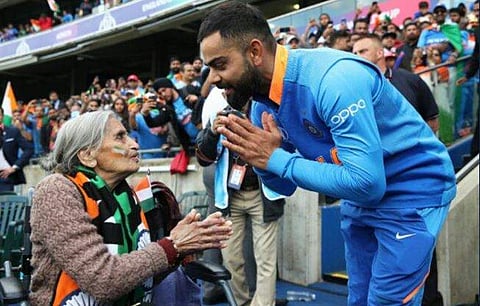 Virat Kohli greets Charulatha Patel after the match against Bangladesh (Twitter Image)
