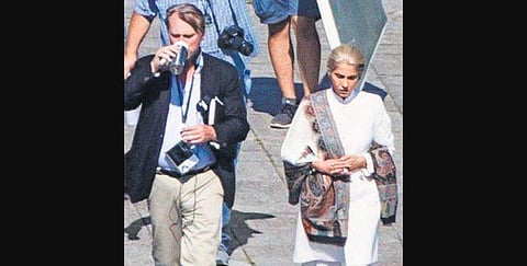 Christopher Nolan and Dimple Kapadia  on the sets of 'Tenet'.