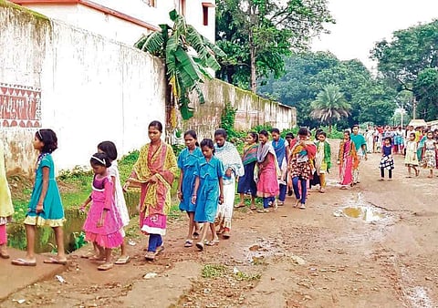 Girl students of a government residential school in Kalahandi district are forced to bathe and relieve themselves in the open due to lack of toilets in hostel (Photo |EPS)