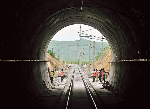 The newly commissioned 6.6 km long electrified tunnel between Cherlopalli and Rapuru railway stations in Nellore district. (Photo | EPS)