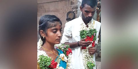 T Solairaj (23) and S Petchiammal alias Jothi (20) during their marriage. (Photo | EPS)