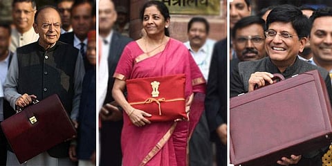 The tradition of posing with the briefcase before the budget speech started with Independent India's first ever budget presented by then Finance Minister RK Shanmukham Chetty on November 26, 1947. (Photo | EPS. PTI)