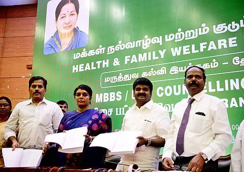Health Minister C Vijaya Baskar releasing rank list for MBBS and BDS admissions for 2019-2020 (Photo | Debadatta Mallick, EPS)