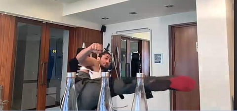 Vidyut Jammwal attempting the Bottle Cap Challenge (Facebook screengrab)