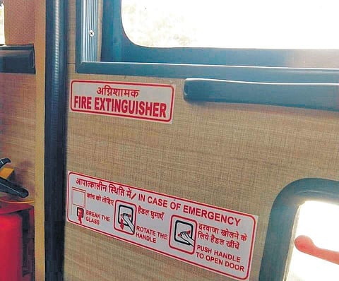 Hindi stickers in newly introduced SETC bus | EXPRESS