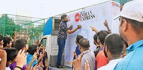 Firoz V Rashee, former Kerala Ranji cricket team captain, inaugurating The New Indian Express signature campaign at Wisdom Cricket Academy, St George’s High School, Edapally, on Monday |  ARUN ANGELA