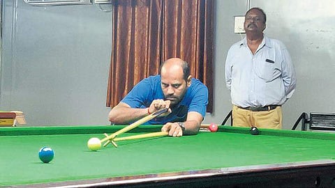 TNBSA’s Hari Rajamani in action during the all India open snooker meet.