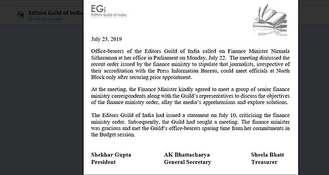 Statement issued by Editors Guild of India. | ( Photo | Editors Guild of India Twitter )