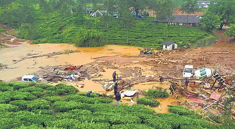 The devastated spot at Puthumala in Wayanad where a post office, temple, mosque and a few houses were washed away in a major landslide | T P Sooraj