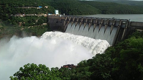 Srisailam dam ten gates lifted on Saturday. | Express Photo Services