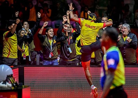 Sharath Kamal  of the Chennai Lions celebrates the win. (Photo | Twitter)