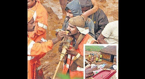Rescue operations at Puthumala in Wayanad. (Photo | T P Sooraj)
