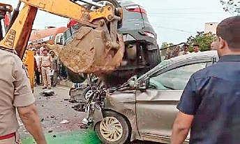 Two cars met with an accident at Shameerpet on Monday in which three persons were killed (Photo |EPS)