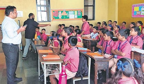 Co-Founder Chetan D’Souza promotes the app at St Lawrence School at Geeta Colony.