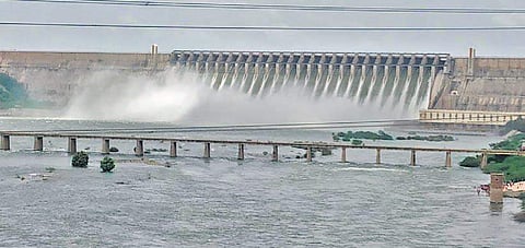 All 26 crest gates of Nagarjuna Sagar Project in Nalgonda district in Telangana opened on Monday  | EXPRESS