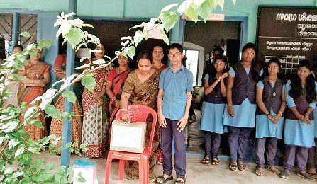 The collection box at Vrindavan High School being set up