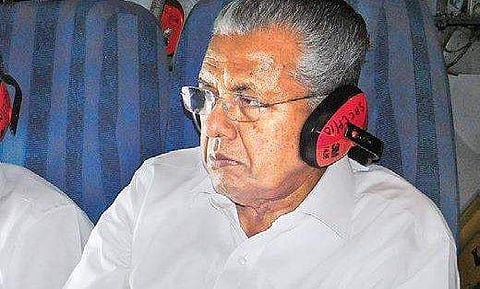 Chief Minister Pinarayi Vijayan during an aerial tour of landslide-affected areas at Puthumala in Wayanad and Kavalappara in Malappuram on  Tuesday | Express