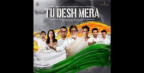'Tu Desh Hai Mera' poster featuring (left to right) actors Tiger Shroff, Aishwarya Rai Bachchan, Aamir Khan, Amitabh Bachchan, Shah Rukh Khan, Ranbir Kapoor and Karthik Aryan (Photo | Twitter)
