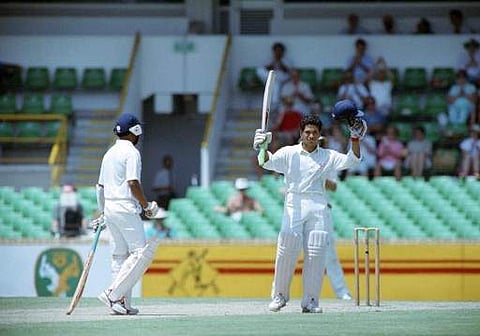 Image of Sachin Tendulkar raising his bat after scoring a century on February 3, 1992 used for representational purpose (Photo | AFP)