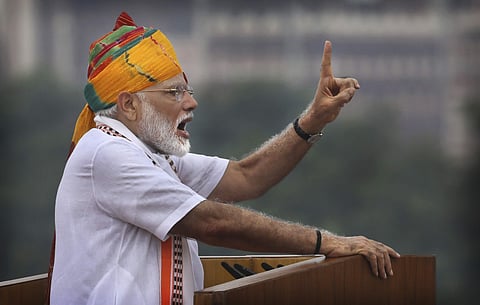Prime Minister Narendra Modi on the 73rd Independence Day said that within 10 weeks of returning to power, his government has taken key decisions to fulfil the aspirations of people and cited the new law on triple talaq and scrapping of special status accorded to Jammu and Kashmir.   In his address to the nation from the ramparts of the Red Fort, he said his government has dedicated itself on all fronts in the service of countrymen. (Photo | AP)