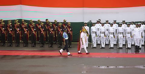 Prime Minister Narendra Modi during the 73rd Independence Day celebrations at the historical Red Fort in New Delhi on Thursday. | (Shekhar Yadav | EPS)